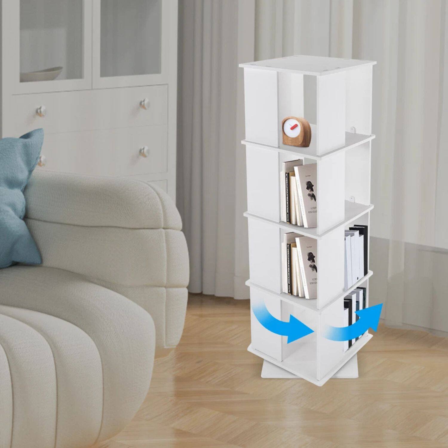 Alt View 5. Home Collection - 4 Tiers 360° Rotating Bookshelf Bookcase Storage - White.