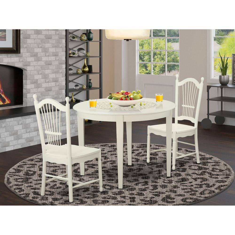 Front. East West Furniture - 3 Pc Kitchen nook Dining set-Table and 2 Dining Chairs - Linen White.