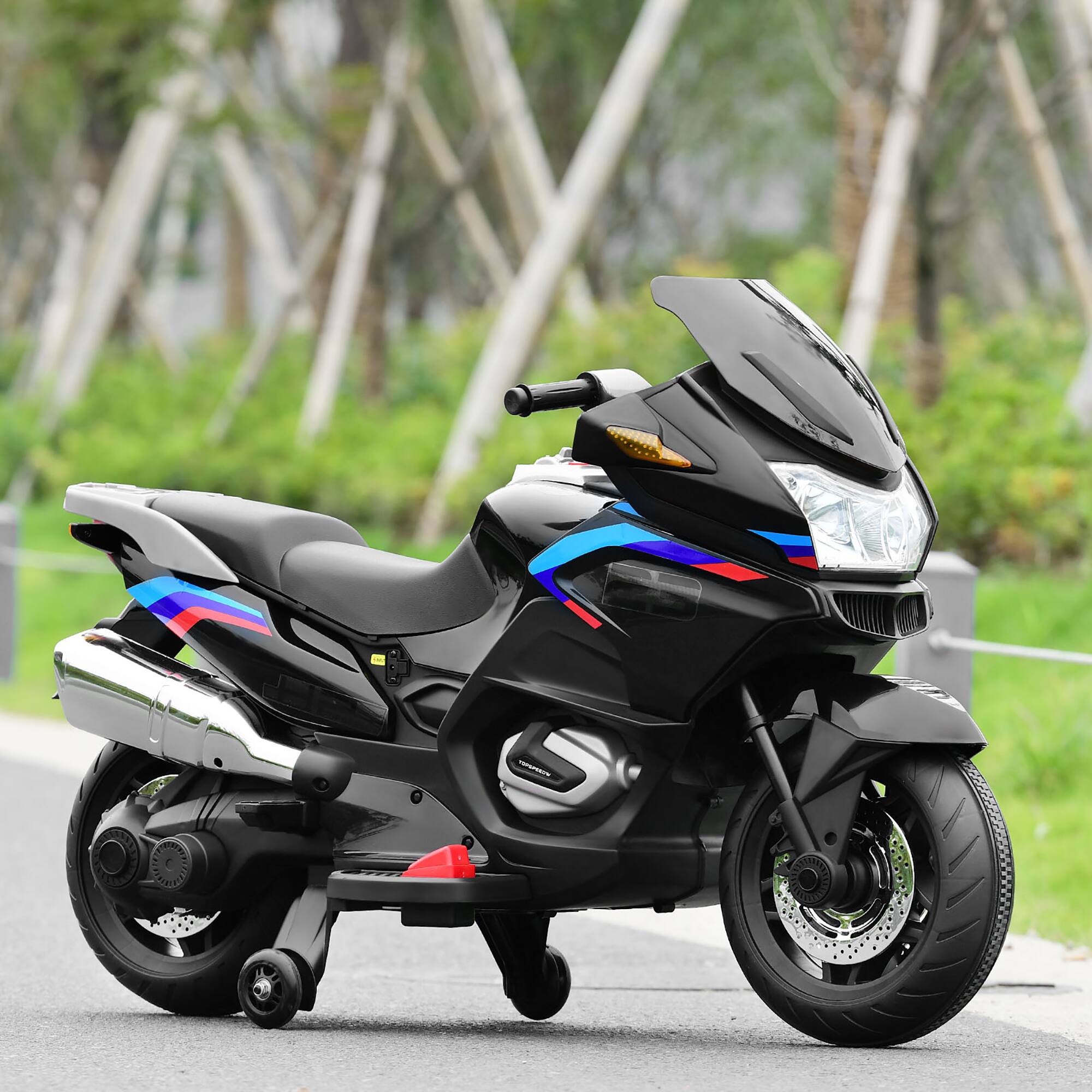 Alt View 1. Costway - Costway 12V Kids Ride On Motorcycle Electric Motor Bike w/ Training Wheels & Light - Black.