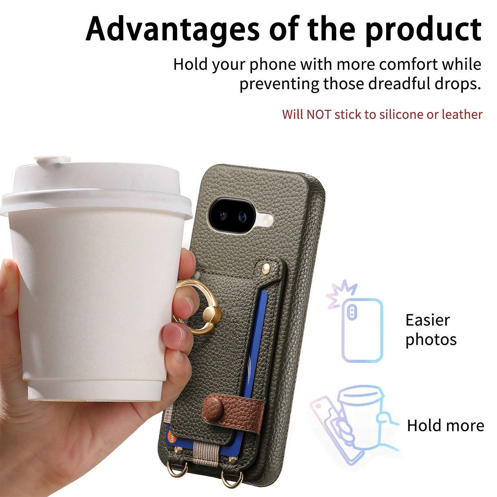 Advantages of the product

Hold your phone with more comfort while preventing those dreadful drops.

Will NOT stick to silicone or leather

Easier photos

Hold more