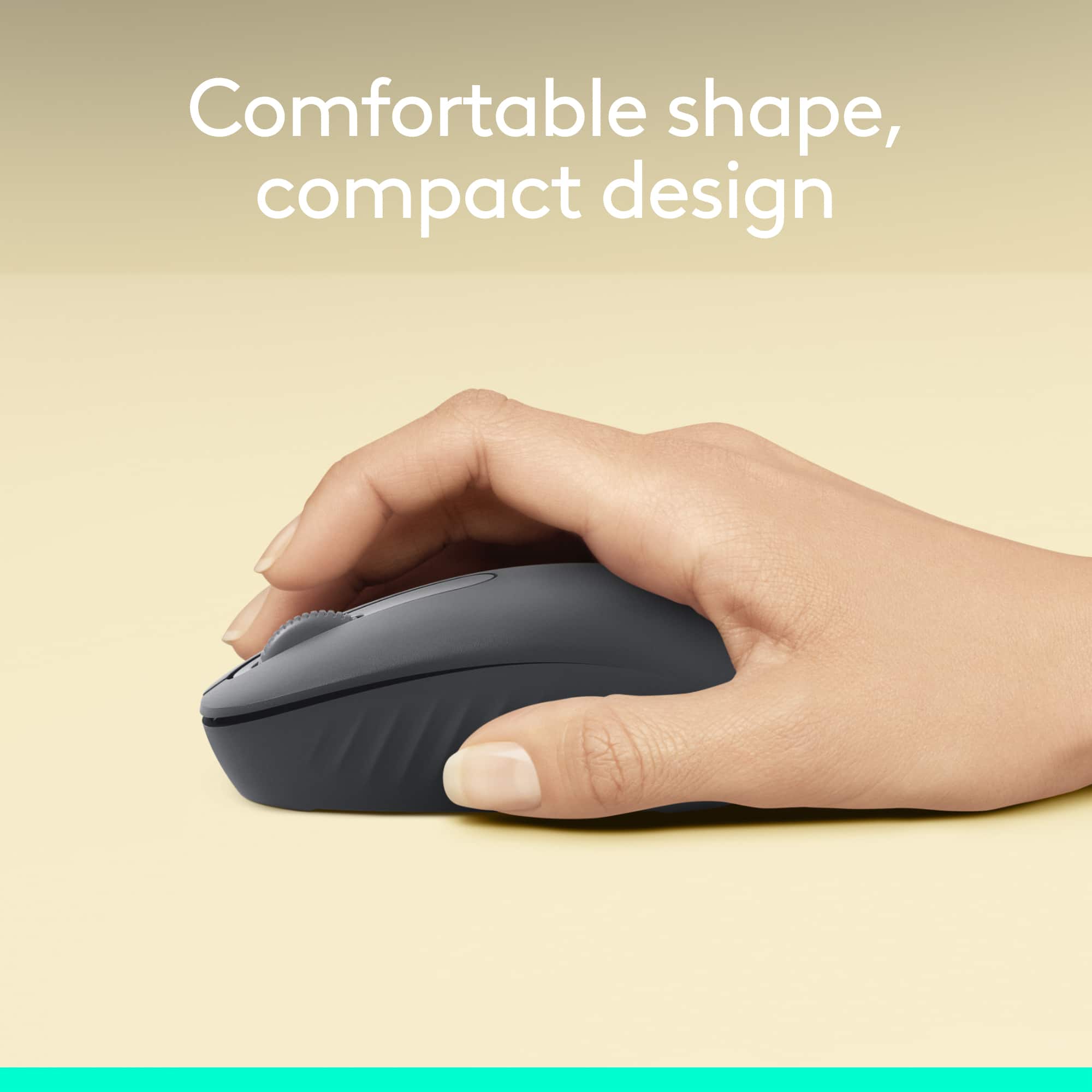 The text on the image reads "Comfortable shape, compact design."