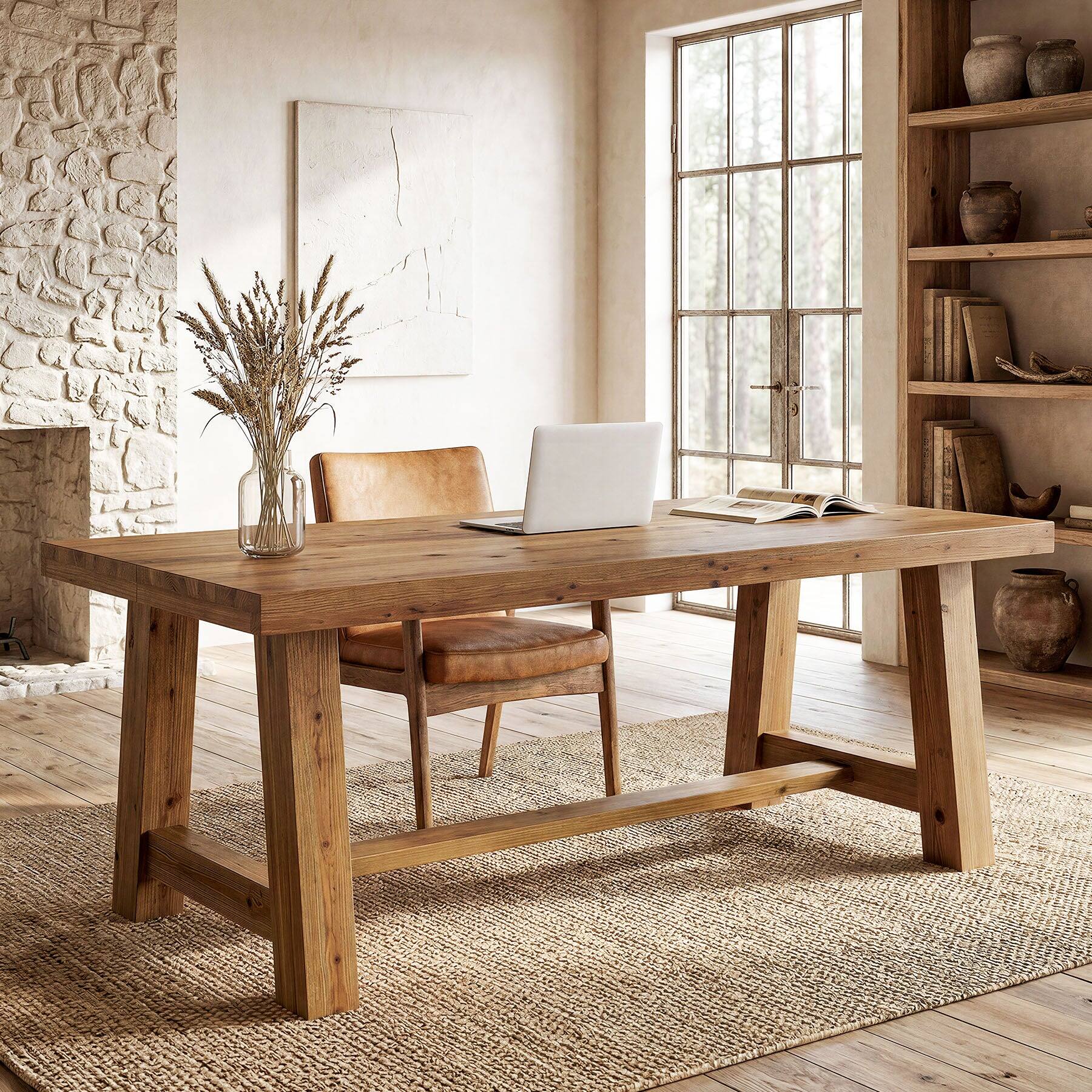 Front. Tribesigns - Office Computer Desk with Solid Wood Construction, for Computer Work, Writing and Study in Home Offices - Brown.