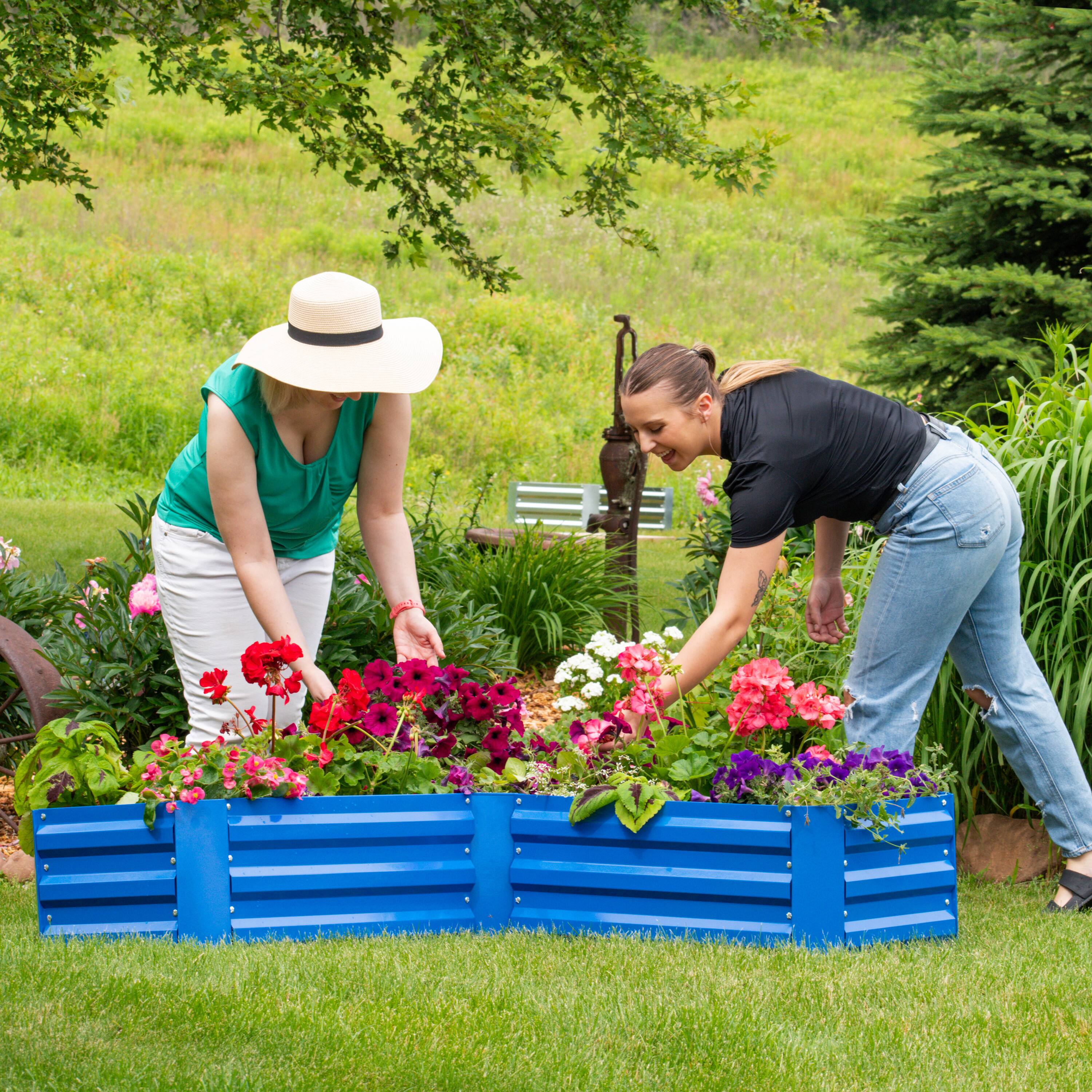Alt View 8. Sunnydaze - Galvanized Steel L-Shaped Raised Garden Bed - Blue.