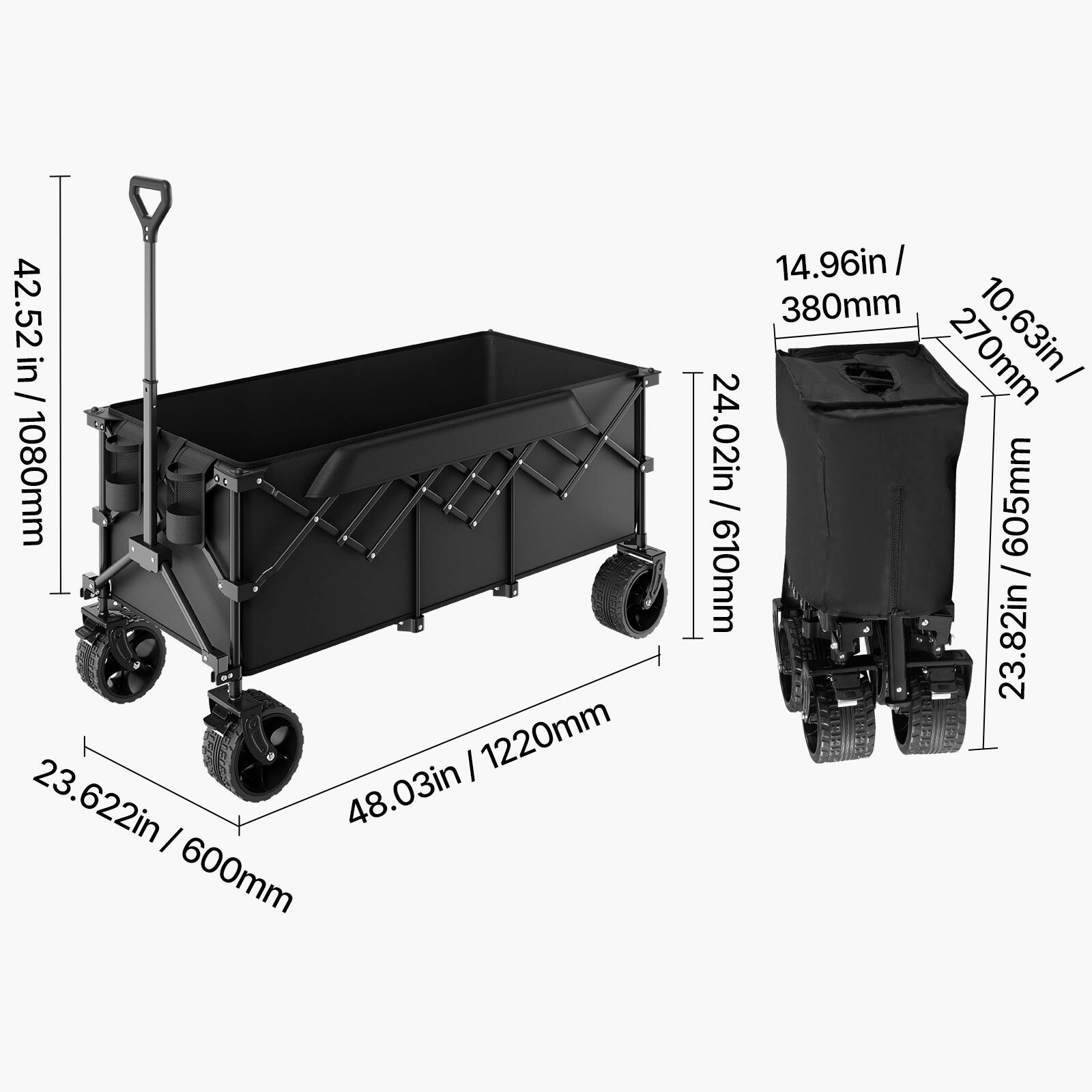 42.52 in / 1080mm DC | 1220mm 23.622in | 48.03in | 600mm 14.96in | 380mm 270mm 10.63in | 24.02in / 605mm 610mm / 23.82in
