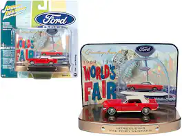Johnny Lightning - 1964 1/2 Ford Mustang Rangoon Red Red Interior Collectible Tin Display World's Fair 1964-1965 1/64 - Rangoon Red with Red Interior