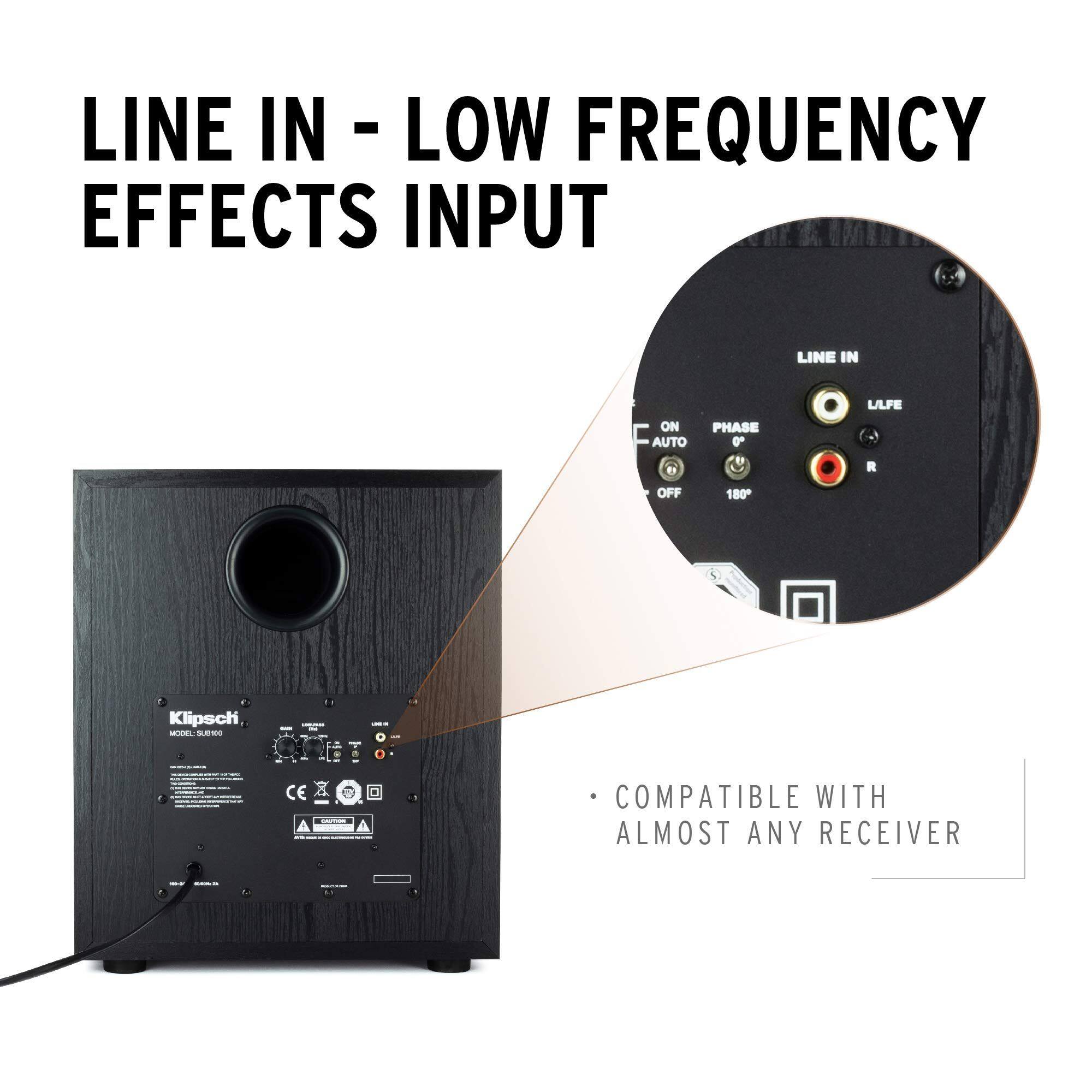 LINE IN - LOW FREQUENCY EFFECTS INPUT

- COMPATIBLE WITH ALMOST ANY RECEIVER