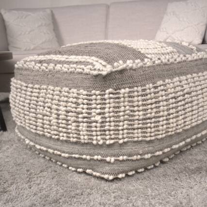 Front. GOODSILO - Handcrafted Rustic Large Wool and Cotton Pouf Ottoman Footstool for Cozy Home Decor - Brown+Beige.