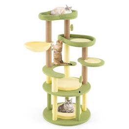 Gymax - Multi-level Cat Tree w/ Wide Perch Rotatable Basket Removable Soft Cushions - Green