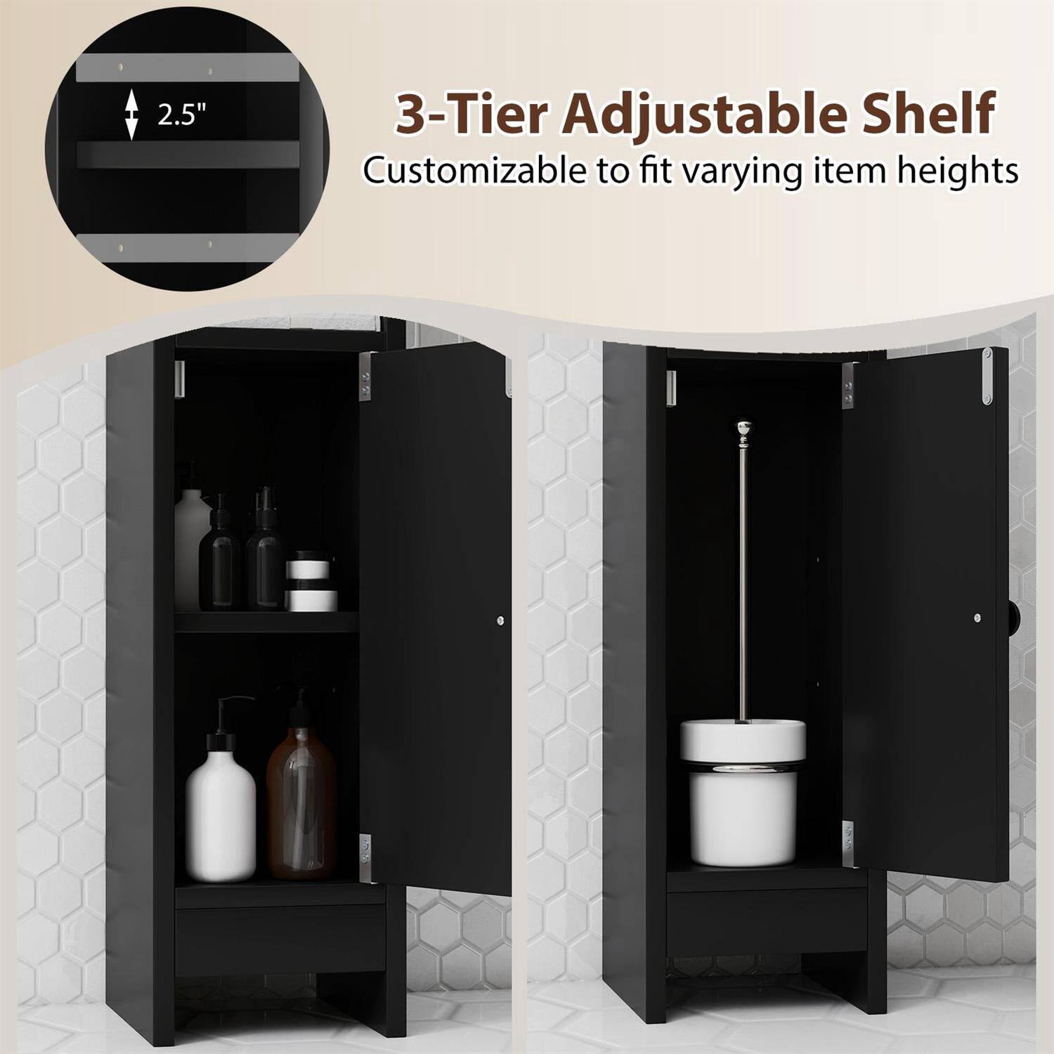 3-Tier Adjustable Shelf  
Customizable to fit varying item heights  

2.5"
