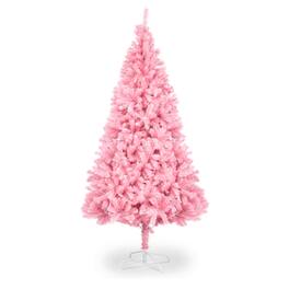 Winado - 7FT Artificial Christmas PVC Tree Unlit with Branch, Sturdy Metal Stand for Outdoor Indoor Holiday Party Decoration - Pink