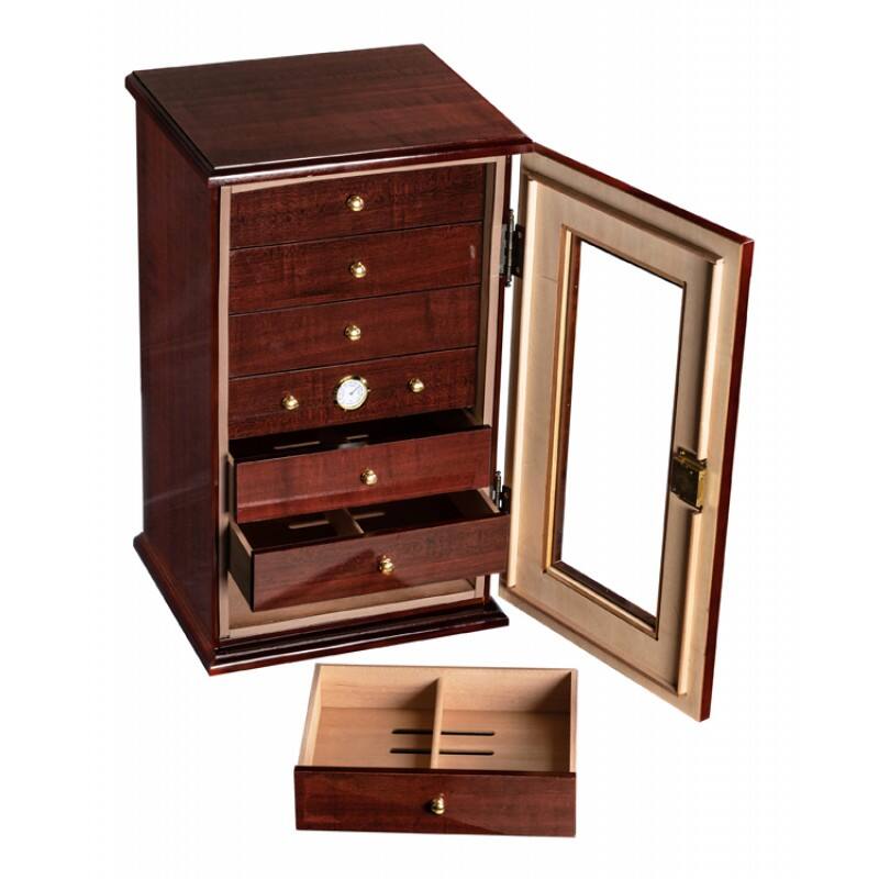 Left. Prestige - Chalons Humidor - Rich High Gloss Cherry Wood Finish.