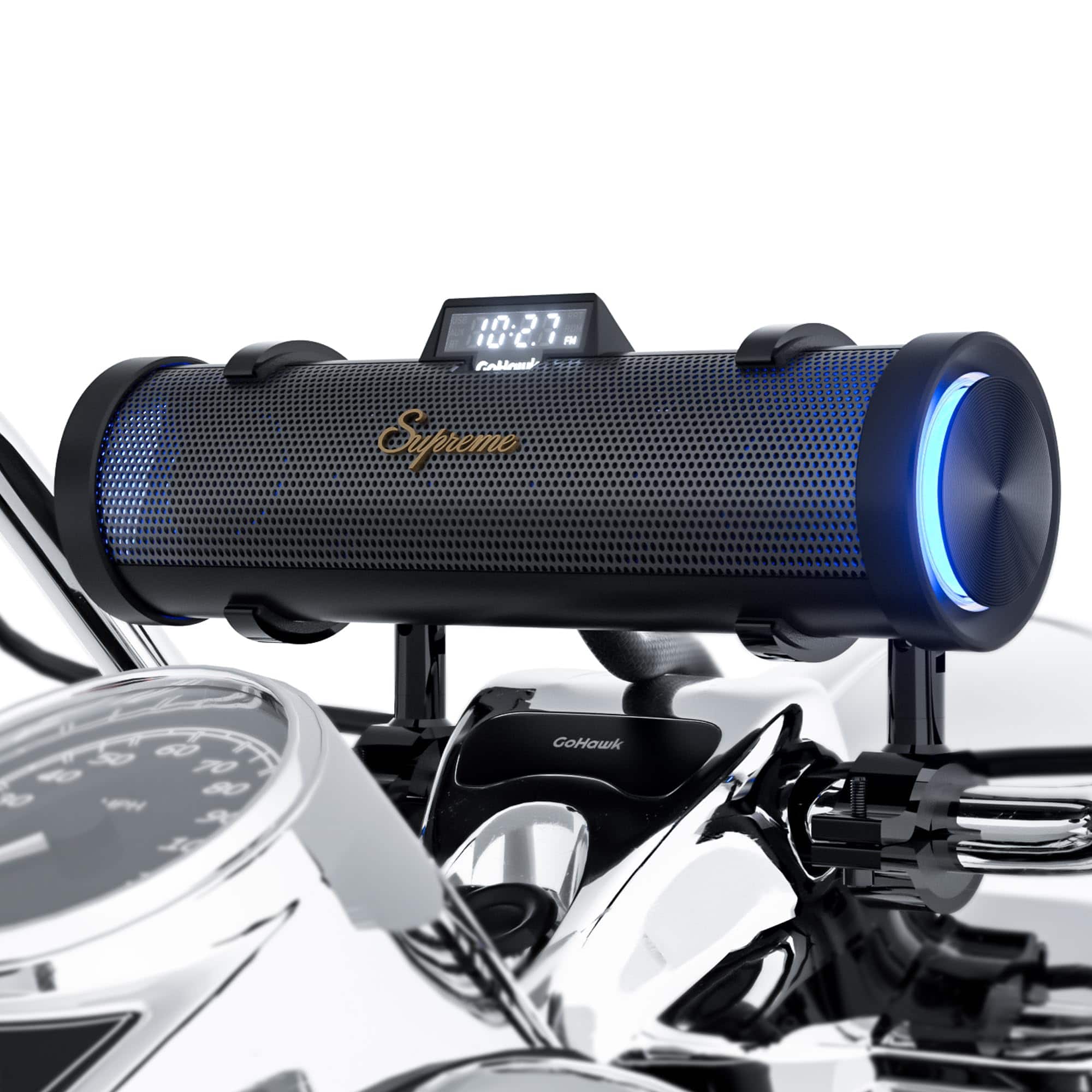 GoHawk - Bluetooth Motorcycle Speakers: 6-Speaker Waterproof Stereo System w/ Built-in Amp, Aluminum Soundbar, FM/USB Music/LED - Black