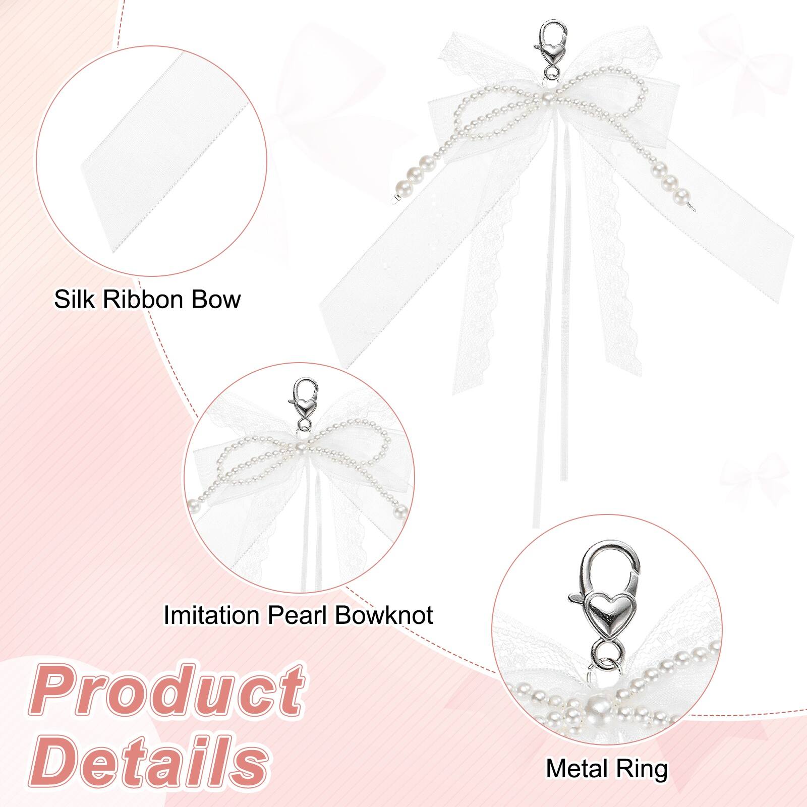 Silk Ribbon Bow  
Imitation Pearl Bowknot  
Metal Ring  

Product Details