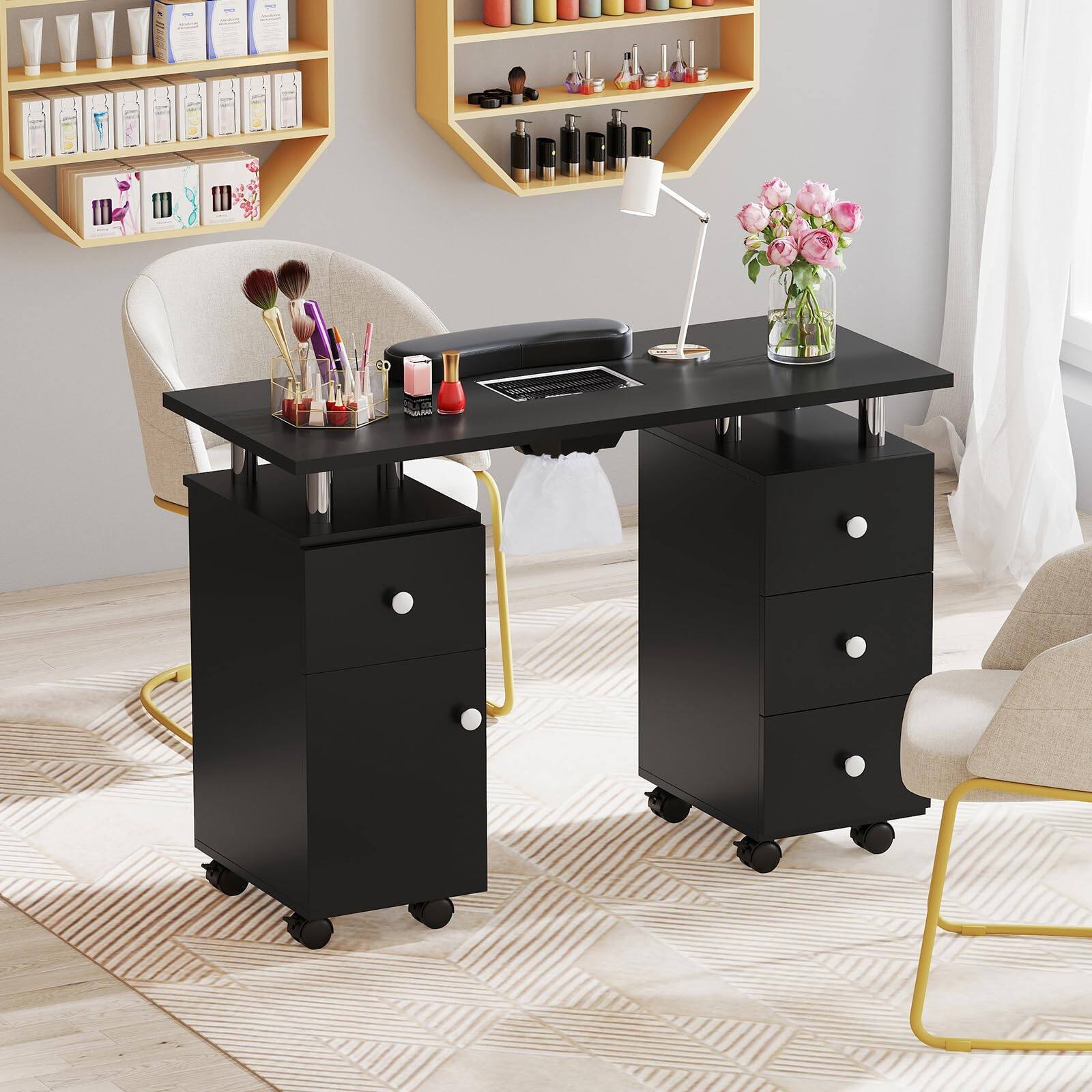 Alt View 1. Ecooso - Manicure Nail Table with Electric Dust Collector and 3 Dust Bags, Salon Workstation - Black.