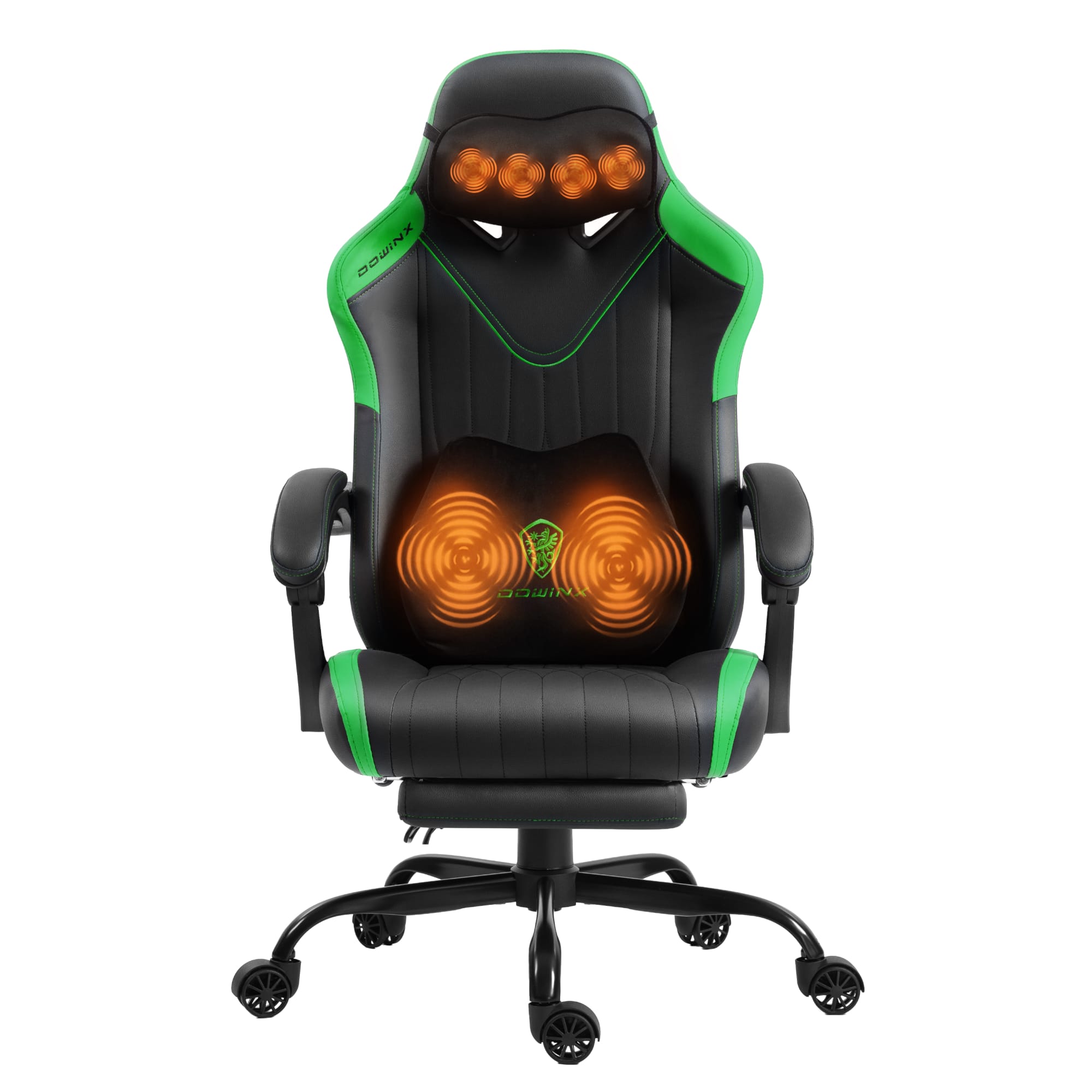 Dowinx - Video Gaming Chair with Shiatsu Neck Massage&Lumbar Support for Home Office, High Back Recliner Height Adjustable - Black green