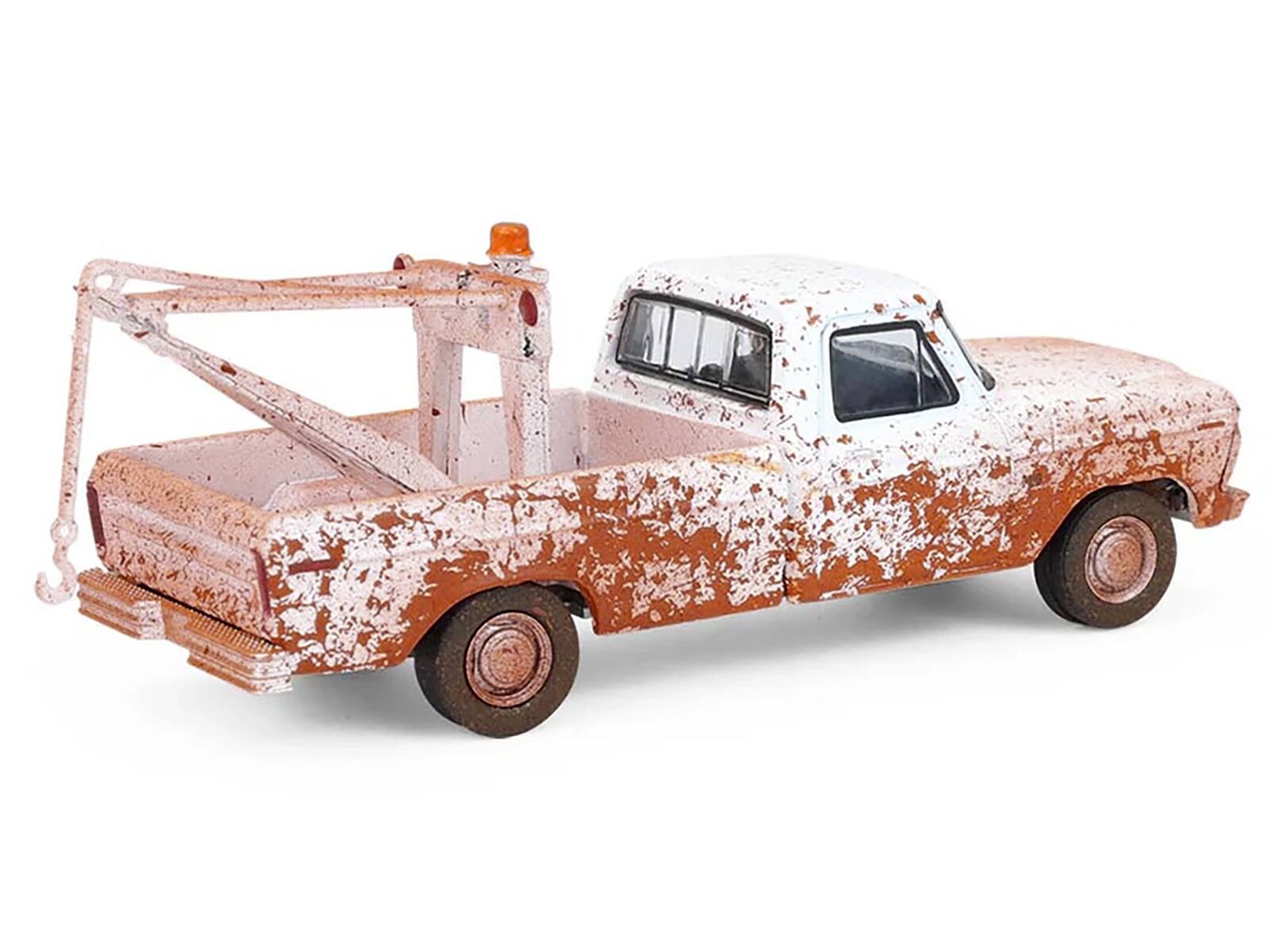 Alt View 2. Greenlight - 1973 Ford F-100 Tow Truck White (Weathered) "Blue Collar Collection" Series 14 1/64 Diecast Model Cars by Greenlight.