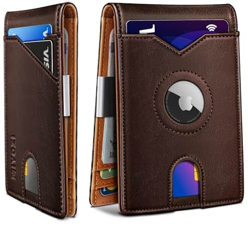 Vulpecula Spade - Airtag Wallet for Men,with Money Clip 11 Cards Slim Front Pocket Leather RFID Blocking Wallet with Gift Box - Burnt Umber007