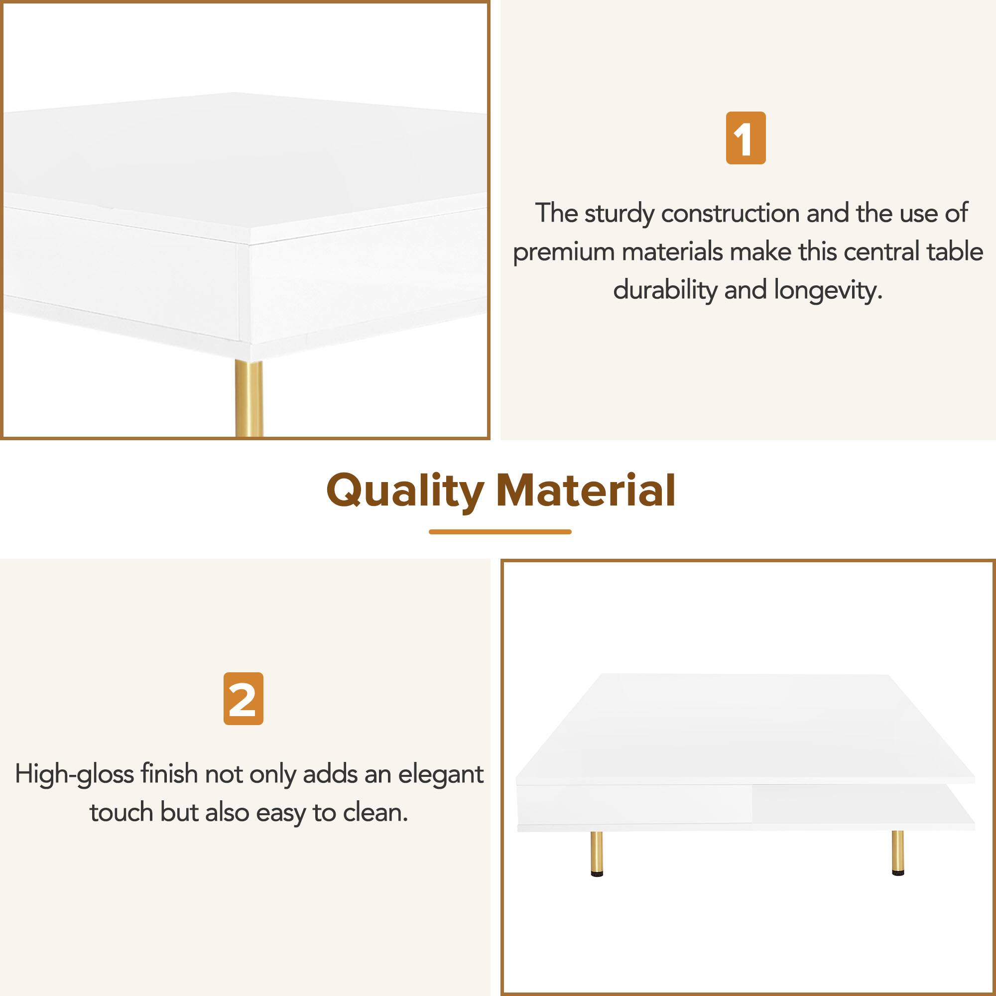 1. The sturdy construction and the use of premium materials make this central table durable and long-lasting.

2. High-gloss finish not only adds an elegant touch but also makes it easy to clean.