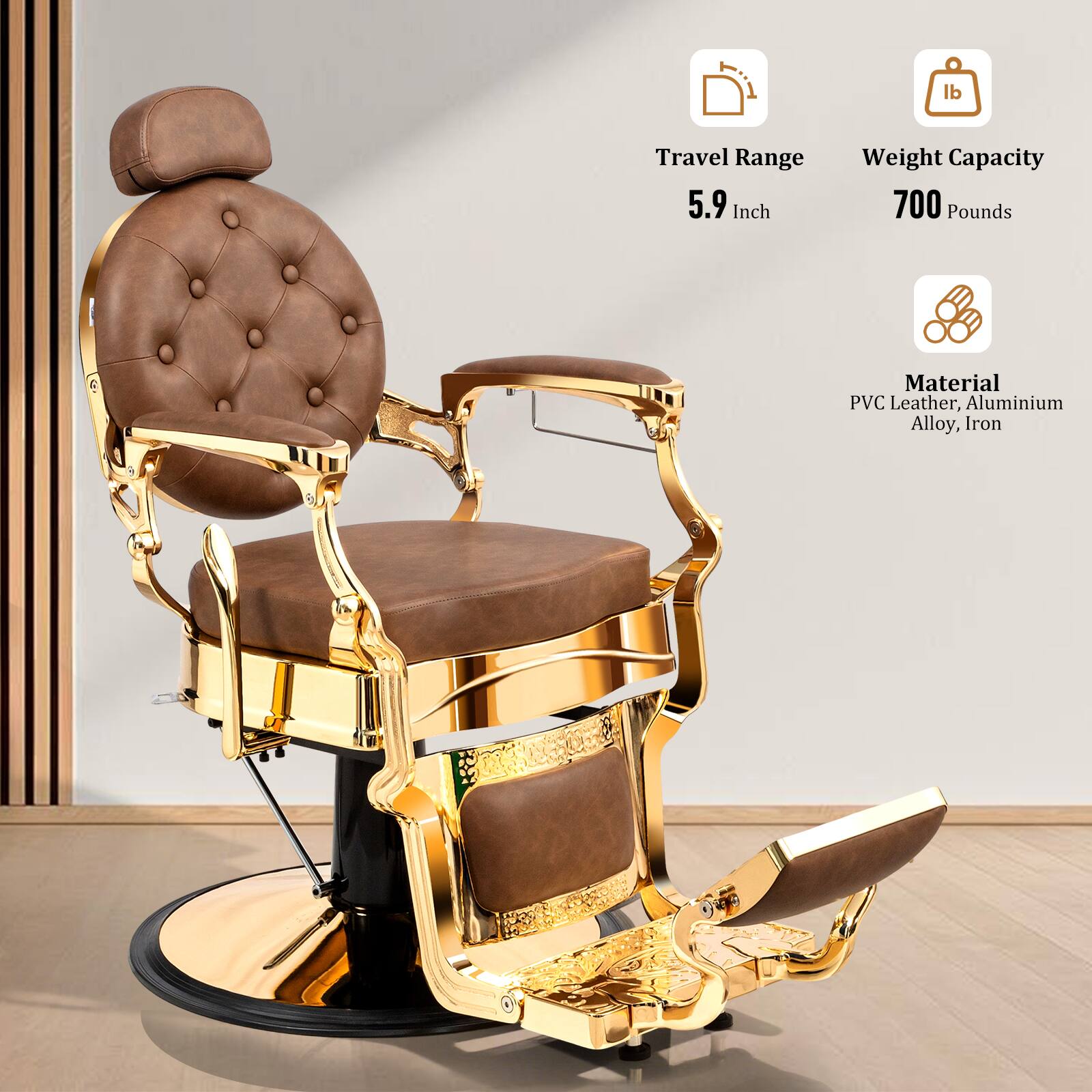 Travel Range: 5.9 Inch  
Weight Capacity: 700 Pounds  
Material: PVC Leather, Aluminium Alloy, Iron
