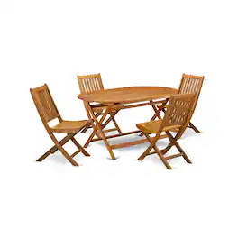 East West Furniture - DIDK5CWNA 5-Piece Outdoor Dining Table Set- 4 Outdoor Dining Chairs Slatted Back and Outdoor Coffee - Natural Oil