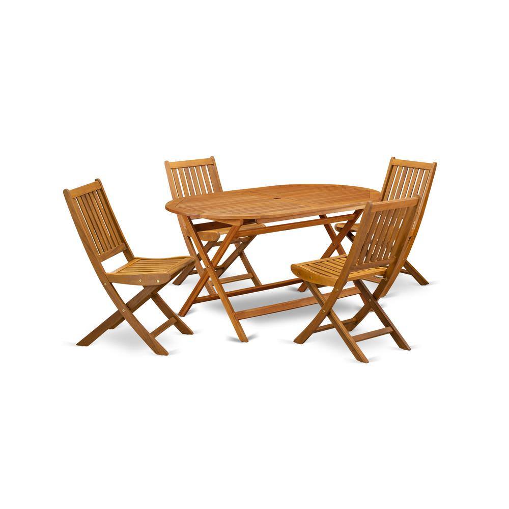 Front. East West Furniture - East West Furniture DIDK5CWNA 5-Piece Outdoor Dining Table Set- 4 Outdoor Dining Chairs Slatted Back and Outdoor Coffee - Natural Oil.