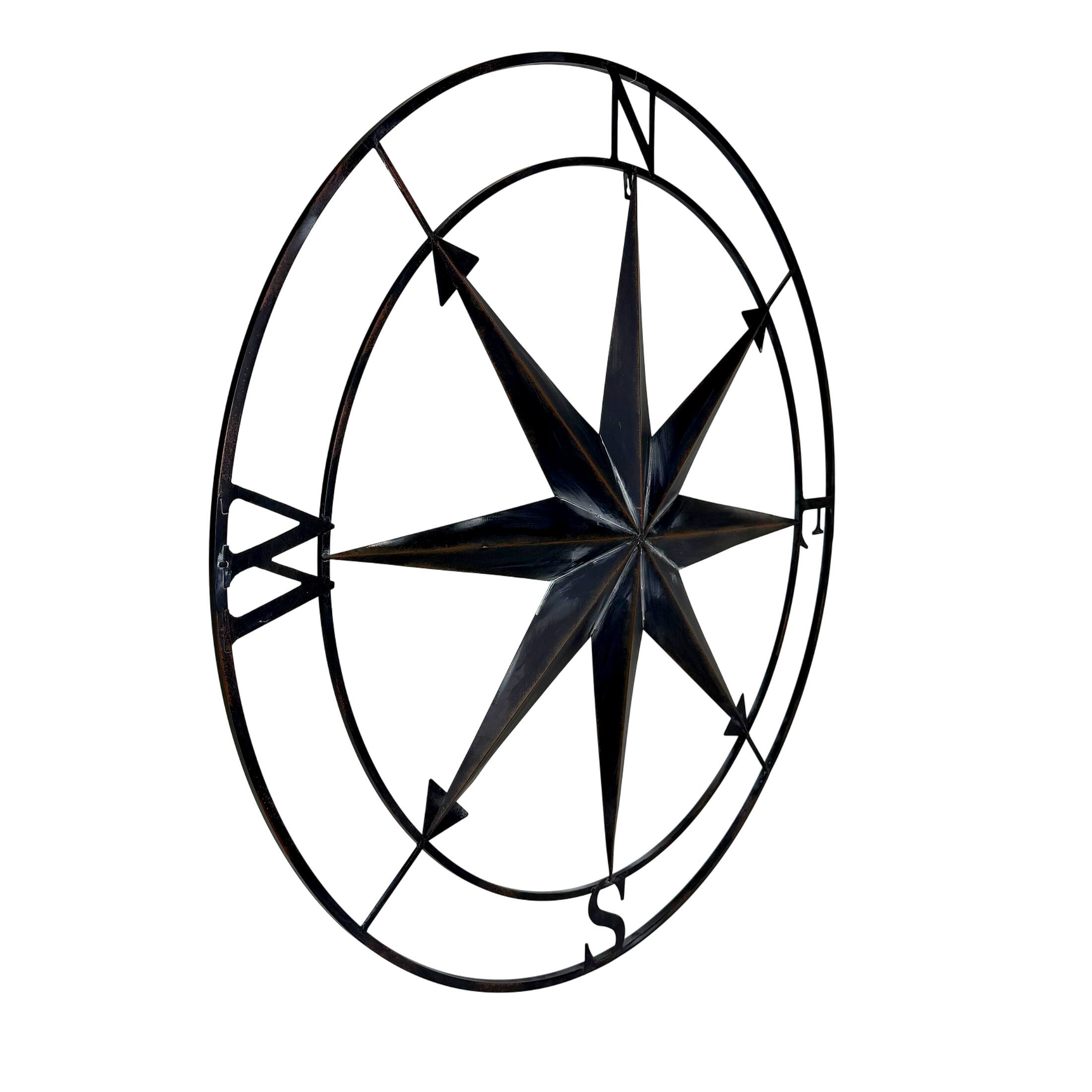 Alt View 1. Zeckos - Black Indoor Outdoor Metal Compass Rose Hanging Wall Decor 39.5 Inch Diameter - Black.