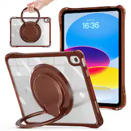 Dteck - for Apple iPad (A16) 11" 2025 & iPad 10th Gen 2022 Case,Clear Rugged Shockproof Cover w/ Kickstand Handle+Shoulder Strap - Chocolate