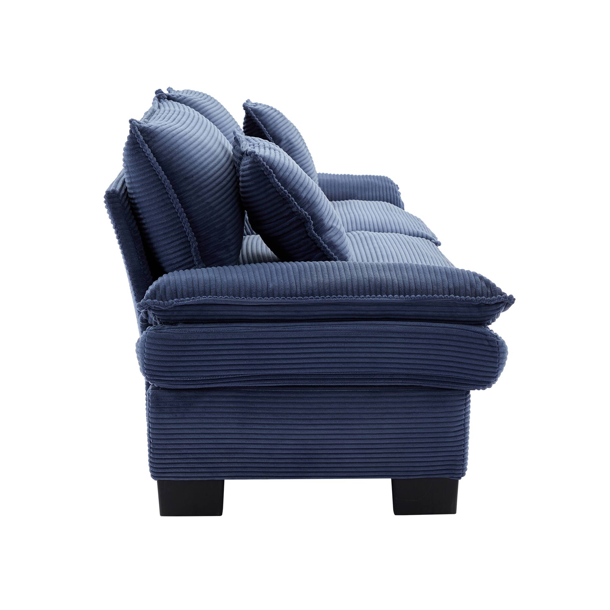 Back. Tiramisubest - Corduroy Couch Loveseat Sofa with Pillows,Comfy Upholstered Deep Seat Sofa for Bedroom,Living Room,Office-Blue - Blue.