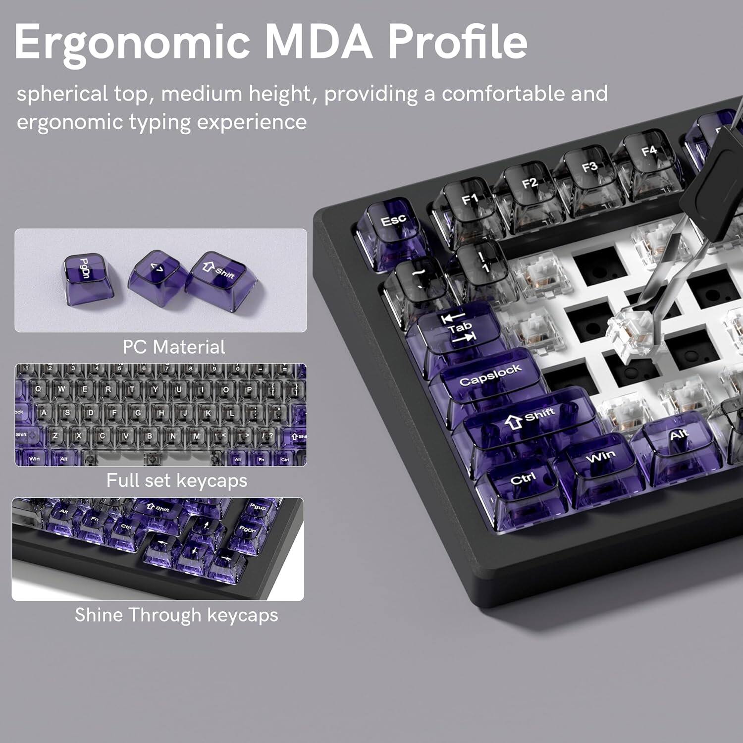 Womier Clear keycaps,Transparent Crystal keycap Set,Shine Through MDA ...