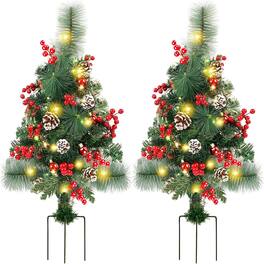 RTMB - 2-Pack 2' Pre-Lit Christmas Trees, Battery Operated, Outdoor Yard Decor ✅ - Green,Red: Style: Traditional