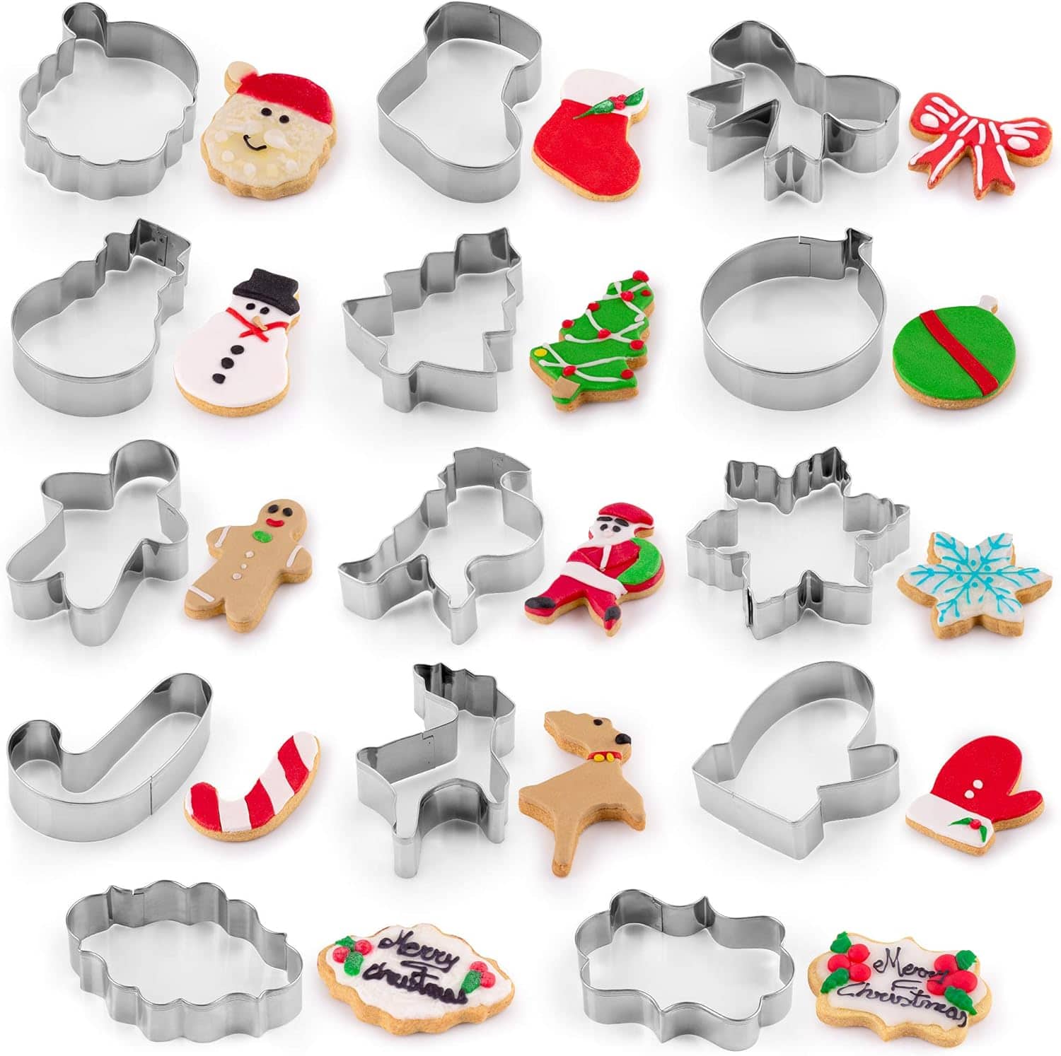 Zulay Kitchen - 14-Piece Metal Christmas Cookie Cutters - Stainless Steel With Folded Edges