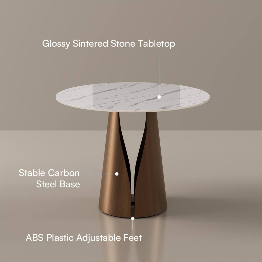 Glossy Sintered Stone Tabletop  
Stable Carbon Steel Base  
ABS Plastic Adjustable Feet