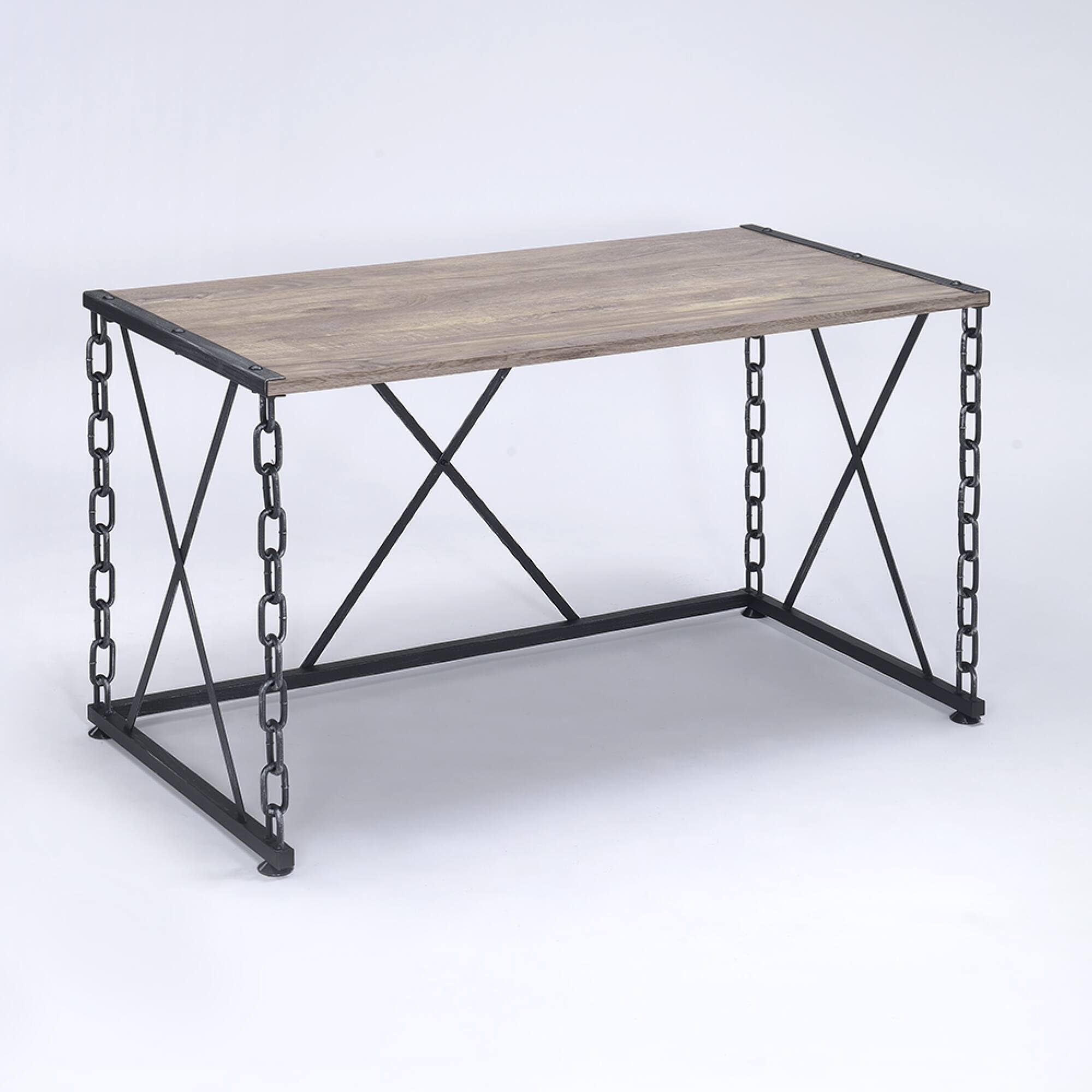 Back. GOODSILO - Rustic Writing Desk with Oak Finish Top and Antique Black Metal Legs for Entryway or Living Room Decor - Black+Oak.