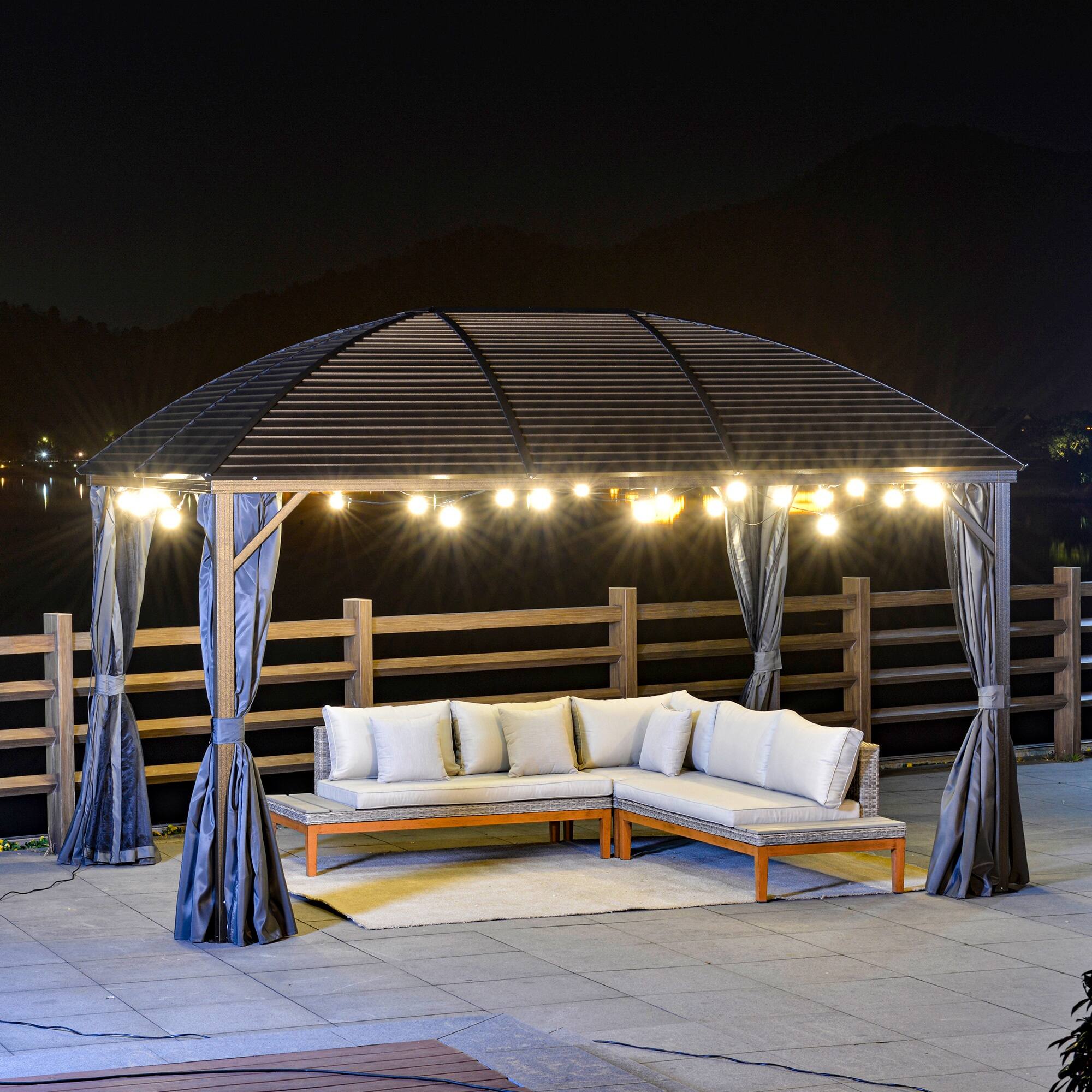 Alt View 1. Outsunny - x 13' Hardtop Gazebo with Curtains, Netting - Dark Gray.