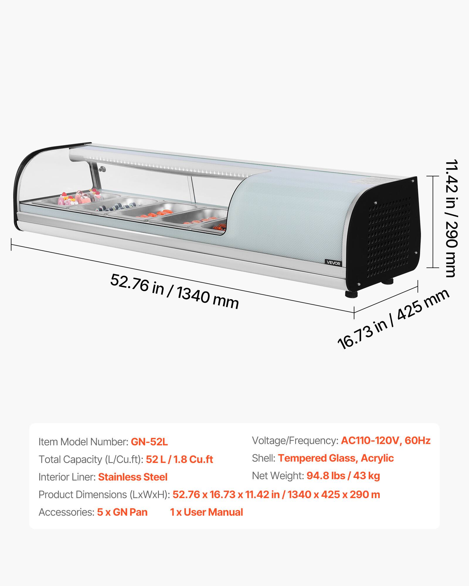 VEVOR Sushi Display Case Refrigerator, 1.8 Cu.ft Commercial Sushi
