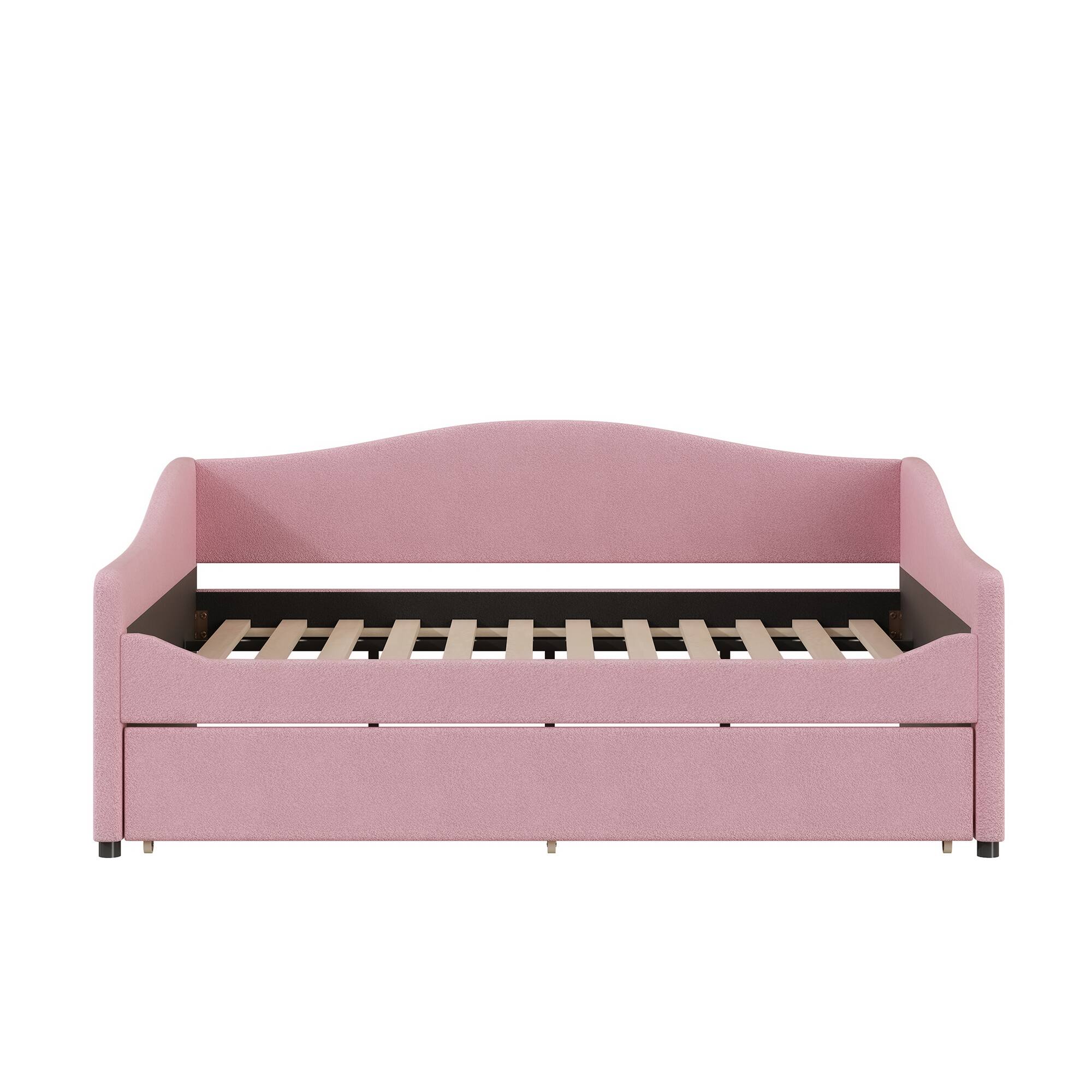 Alt View 2. Tiramisubest - Teddy Fleece Full Size Upholstered Daybed with Light and Trundle, Pink - Pink.