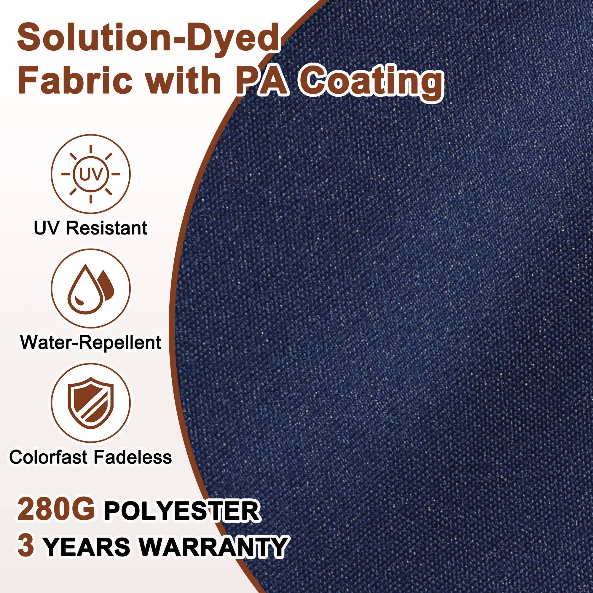 Solution-Dyed Fabric with PA Coating

- UV Resistant
- Water-Repellent
- Colorfast Fadeless

280G POLYESTER

3 YEARS WARRANTY