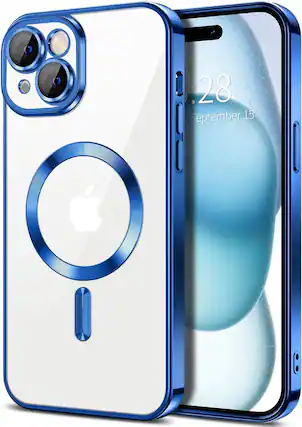 Front. Entronix - Entronix Magnetic Case for iPhone 15 - Clear Back Luxury Glossy Cover - Blue.