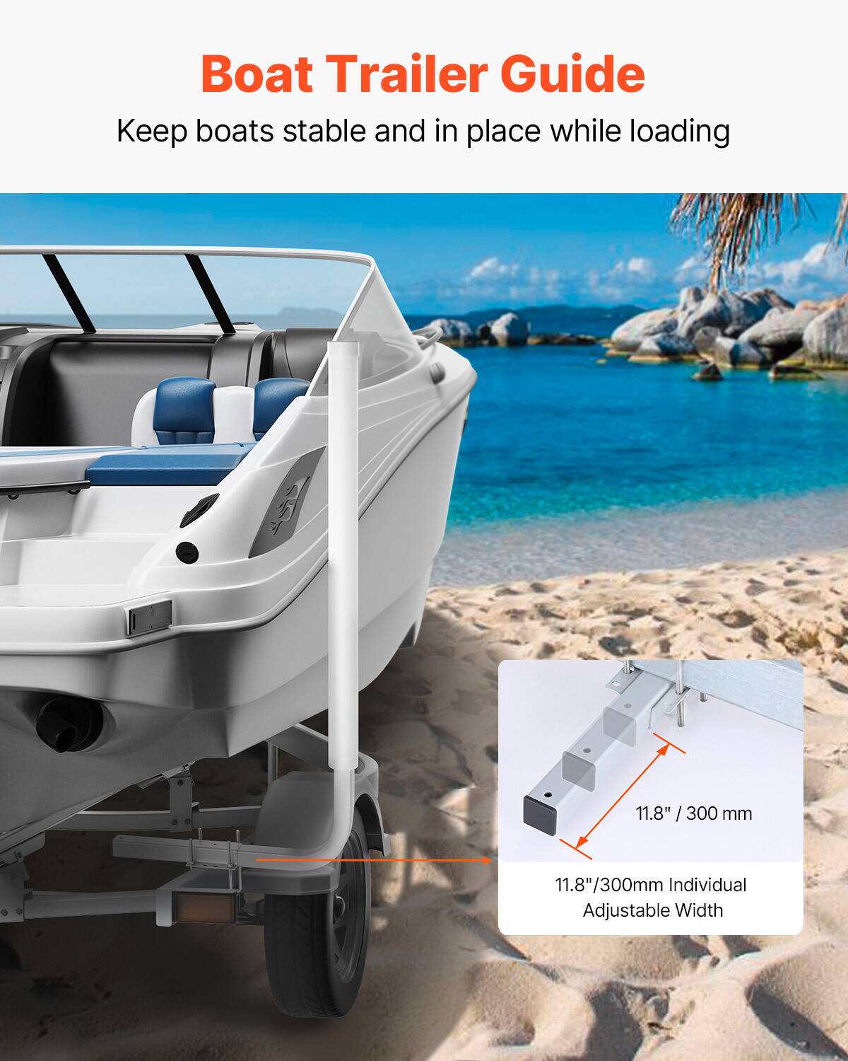 Boat Trailer Guide  
Keep boats stable and in place while loading  

11.8" / 300 mm  
11.8"/300mm Individual Adjustable Width