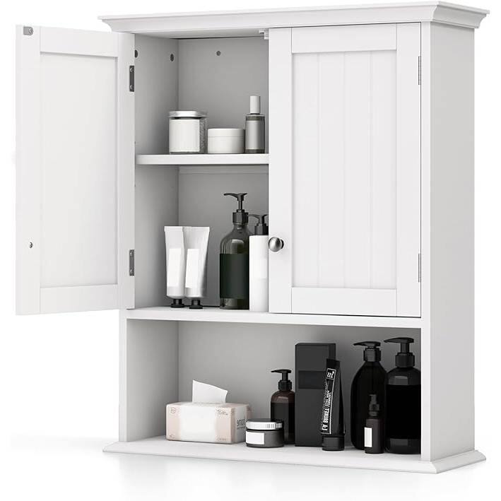 Hivvago - Wall Mounted Bathroom Medicine Cabinet with Open Storage Shelf - White