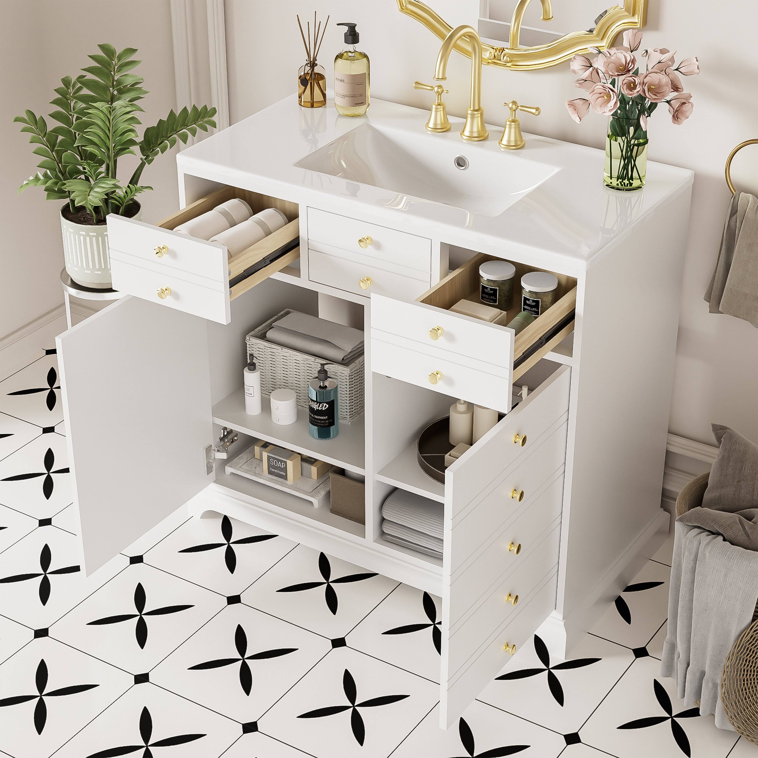 Alt View 2. Boyel Living - 36 Inch Bathroom Vanity With Ceramic Sink And Two DrawersWhite - White.