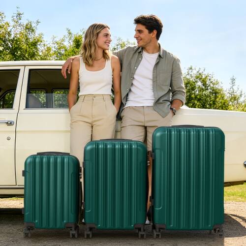 Alt View 9. Winado - 3-Piece 20in 24in 28in Lightweight ABS Hardside Hardshell Carry-On Luggage Set with Spinner Wheels and Combination Lock - Green.