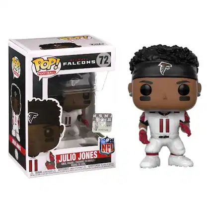 Sure, here is the corrected and grouped text from the image:
---
**Front of the Box:**
- **Top Left:** POP! FOOTBALL
- **Top Center:** ATLANTA FALCONS 72
- **Center:** JULIO JONES
- **Bottom Center:** VINYL FIGURE / FIGURINE EN VINYLE / FIGURA DE VINIL / FIGURA DE VINIL
- **Bottom Left:** WARNING: CHOKING HAZARD - SMALL PARTS. NOT FOR CHILDREN UNDER 3 YEARS. / AVERTISSEMENT: PELIGRO DE AHOGO - PIEZAS PEQUEÑAS. NO APTO PARA NIÑOS MENORES DE 3 AÑOS. / ADVERTENCIA: PELIGRO DE AHOGO - PEZZI PICCOLI. NON ADATTO AI BAMBINI MINORES DI 3 ANNI.
**Side of the Box:**
- **Left Side:** POP! FOOTBALL
- **Center:** JULIO JONES
**Back of the Box:**
- **Top Left:** POP! FOOTBALL
- **Top Center:** ATLANTA FALCONS 72
- **Center:** JULIO JONES