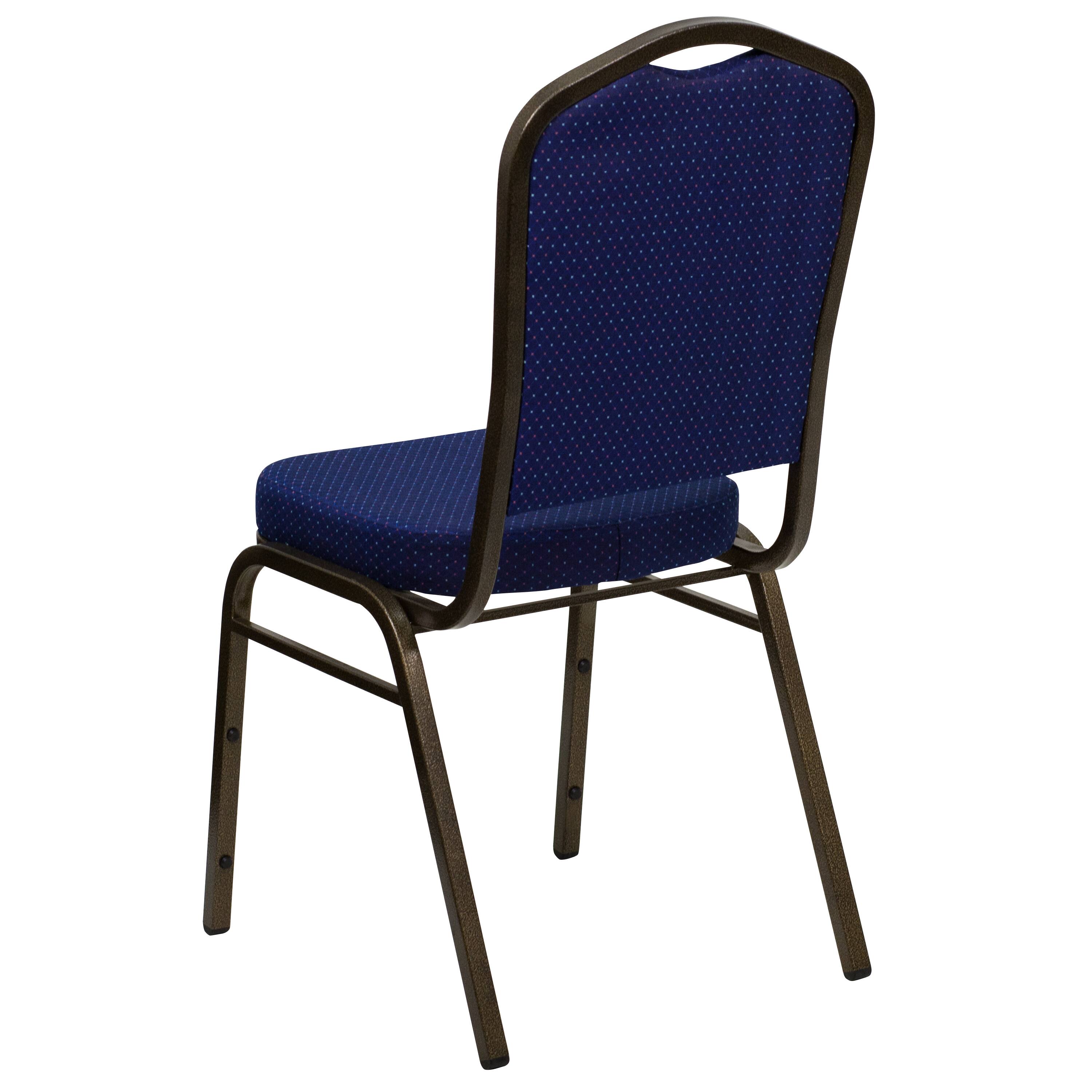 Alt View 5. Emma + Oliver - Crown Back Stacking Banquet Dining Chair - Navy Blue Patterned Fabric/Gold Vein Frame.