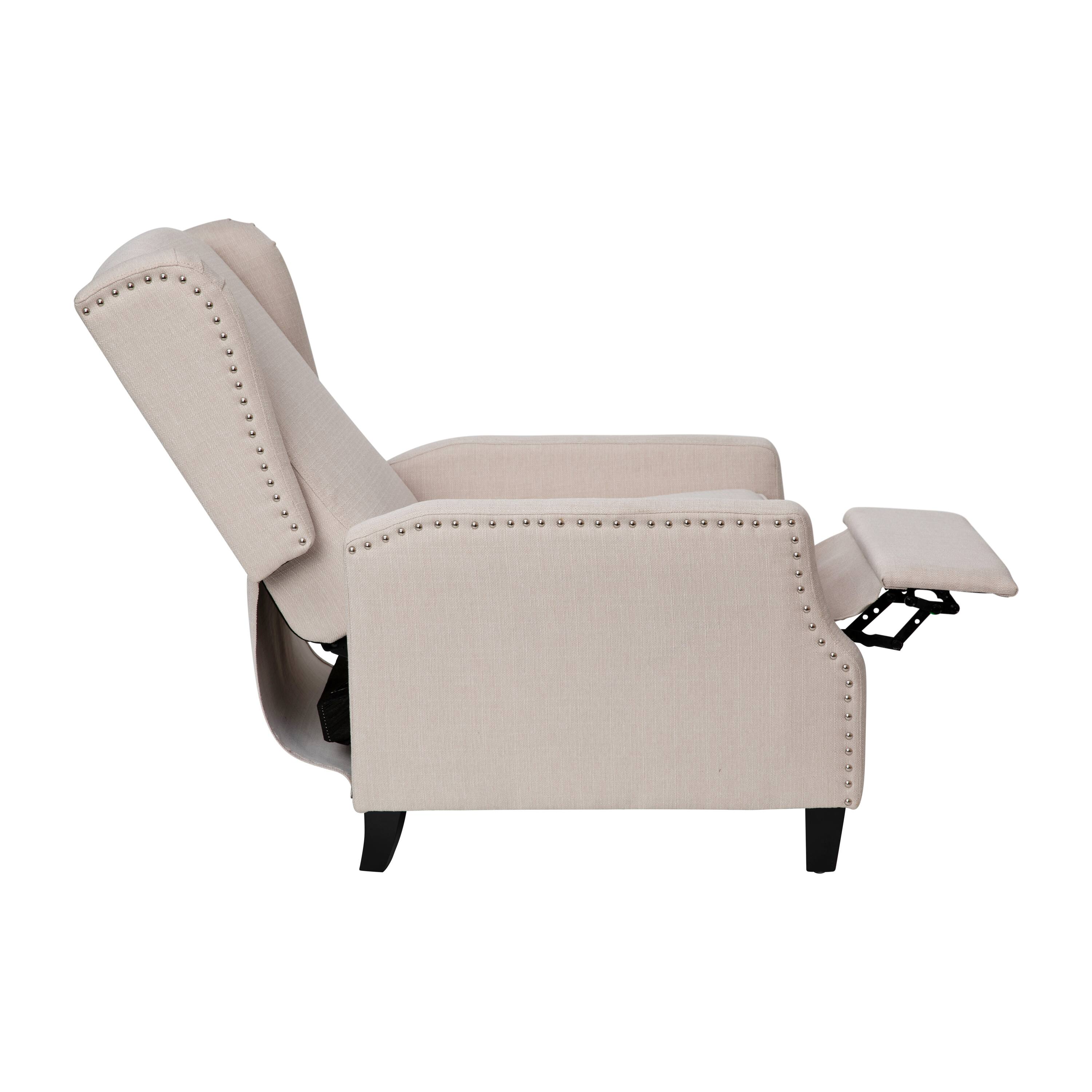Alt View 9. Emma + Oliver - Leeds Fabric Upholstered Easy Push Back Recliner - Classic Wingback Design with Nailhead Accent Trim and Footrest - Cream.