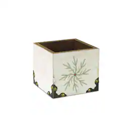 Melrose - Square Snowflake Christmas Storage Box - 4.5" - White and - Green
