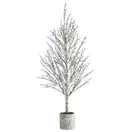 BreeBe - 4’ Snowed Twig Artificial Tree in Decorative Planter - White, Brown