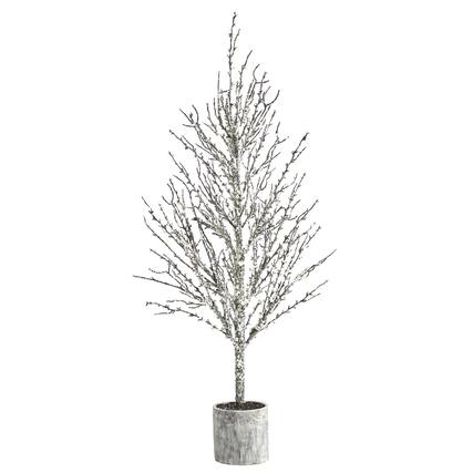 Front. BreeBe - 4’ Snowed Twig Artificial Tree in Decorative Planter - White, Brown.
