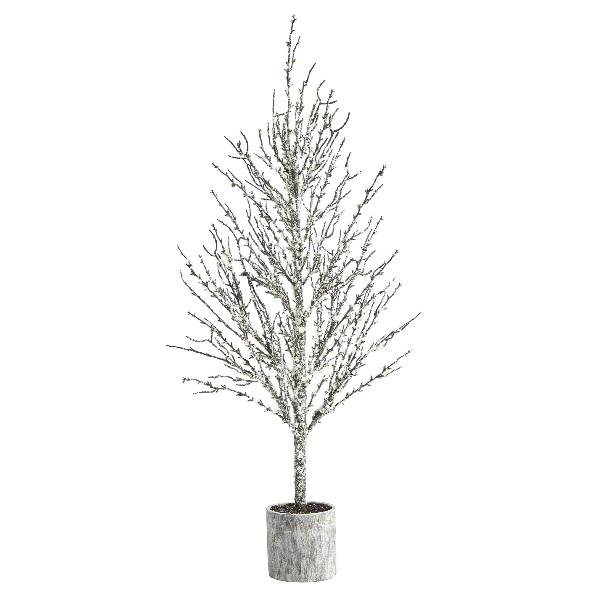 Front. BreeBe - 4’ Snowed Twig Artificial Tree in Decorative Planter - White, Brown.