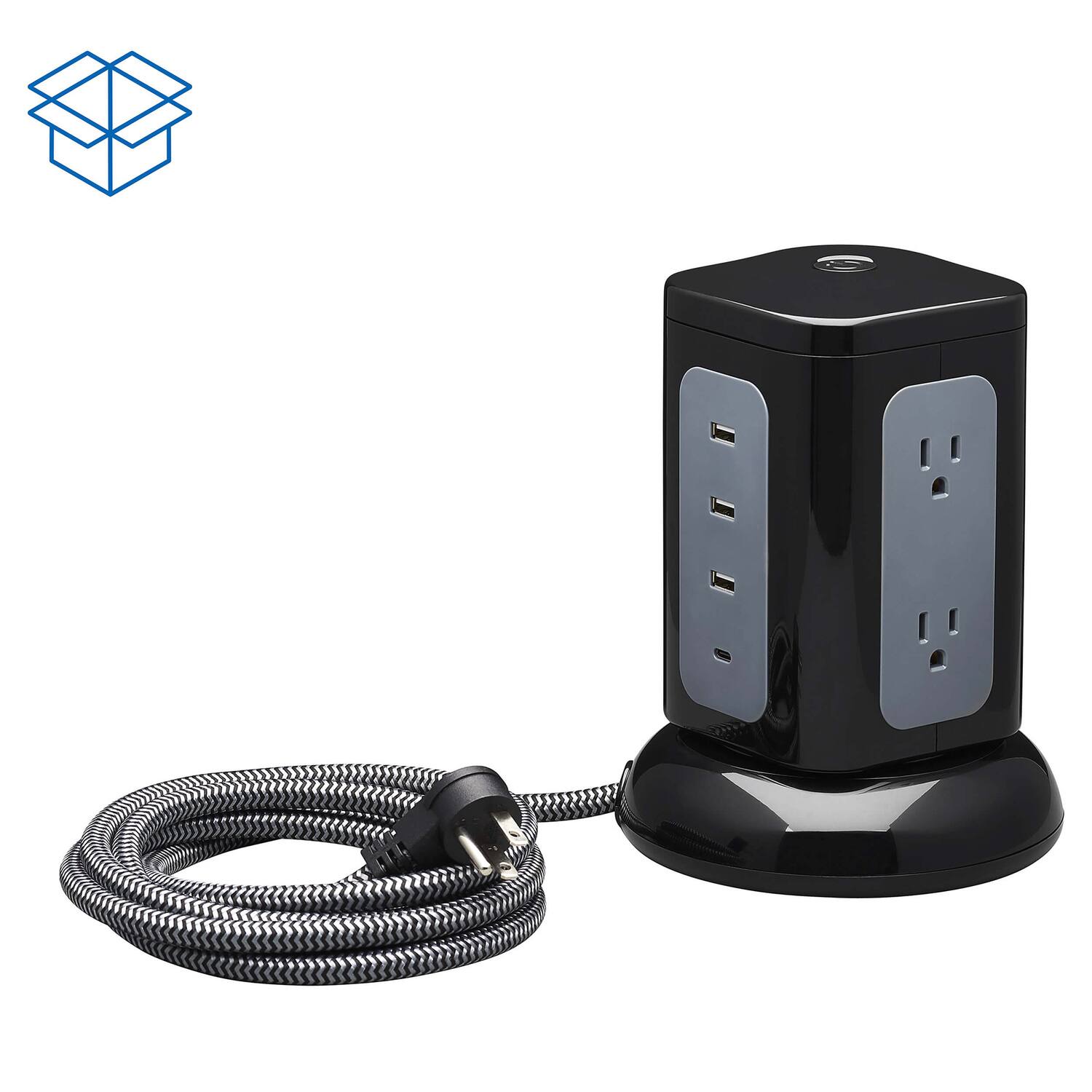 Angle. Tripp Lite - Tripp Lite By Eaton Tlp606uctower Protect It! 1,800-joules Surge Protector Tower, 6 Outlets With 4 Usb Ports - Black.